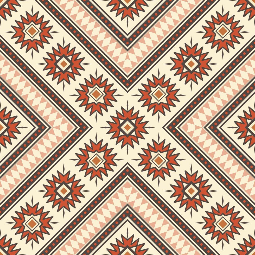 Seamless ethnic ikat pattern featuring tribal and folk embroidery combined with Mexican Aztec geometrics. Perfect for graphic art, rug design, wallpaper, wrapping and clothing. vector