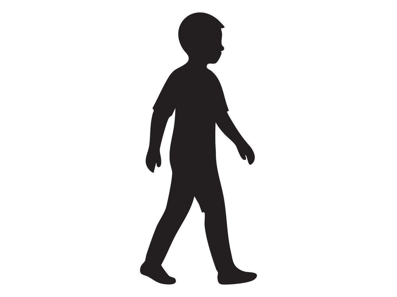 Black silhouette icon of walking school age child isolated on white background. Concept of boy, elementary student, active childhood, kid mobility, male figure, icon, logo, design element vector