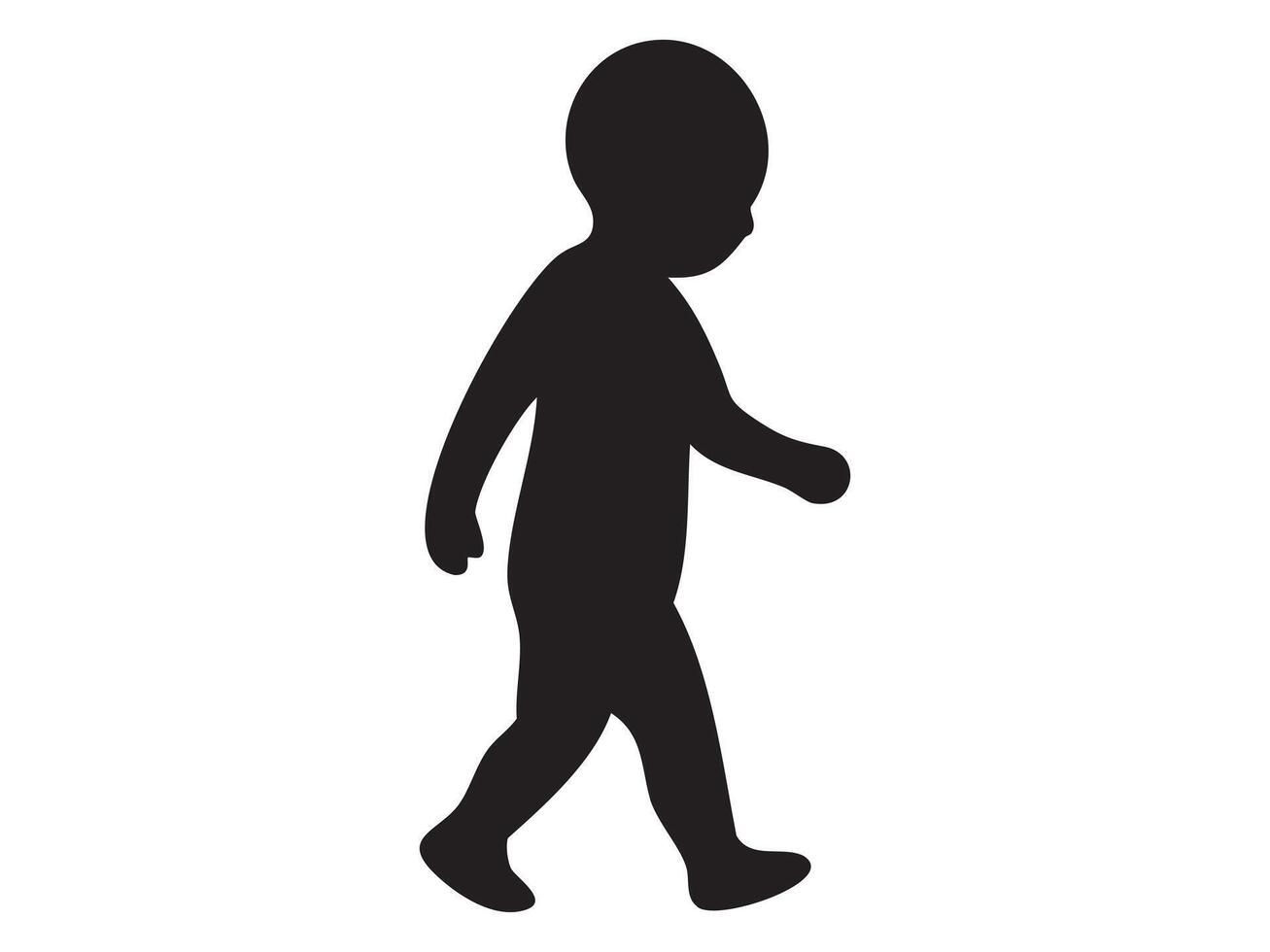Simple black silhouette icon of walking toddler isolated on white background. Concept of early childhood, baby development, preschool learning, infant growth, child vector