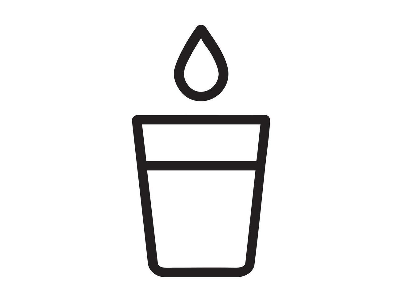Black outline of a water drop above a drinking glass, isolated on white background, graphic illustration. concept of hydration, beverage, drinking water, purity, icon, design element vector