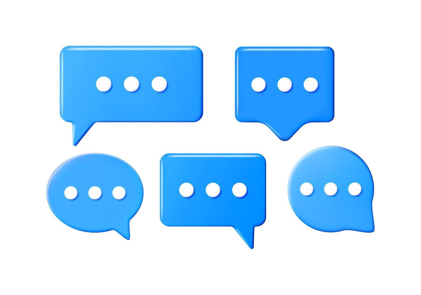 Blue 3d chat bubble set with ellipsis. Message icon collection for communication concept. Instant messaging and online conversation symbol. vector
