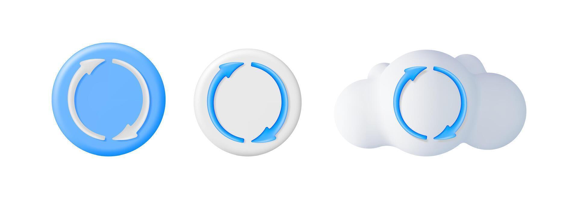 3d illustration set of circular arrow icons, representing data refresh, data transfer, and cloud synchronization concept. vector