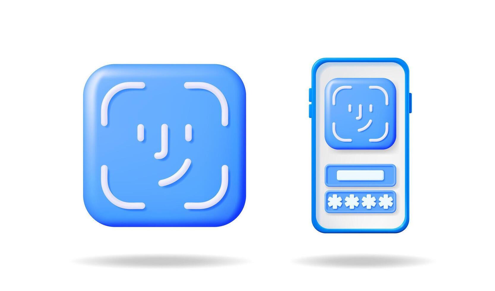 Face identification scan concept shown as a 3d icon and on a virtual interface on a smartphone. Biometric security authentication for data access. vector