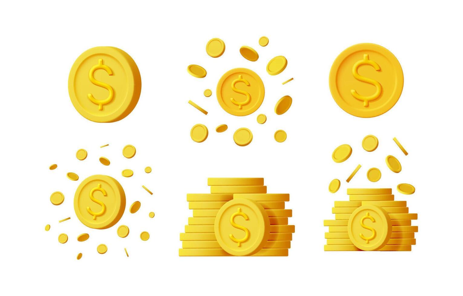 Golden dollar coin illustration with money rain concept for financial growth. Money transaction icon with dollar currency. vector