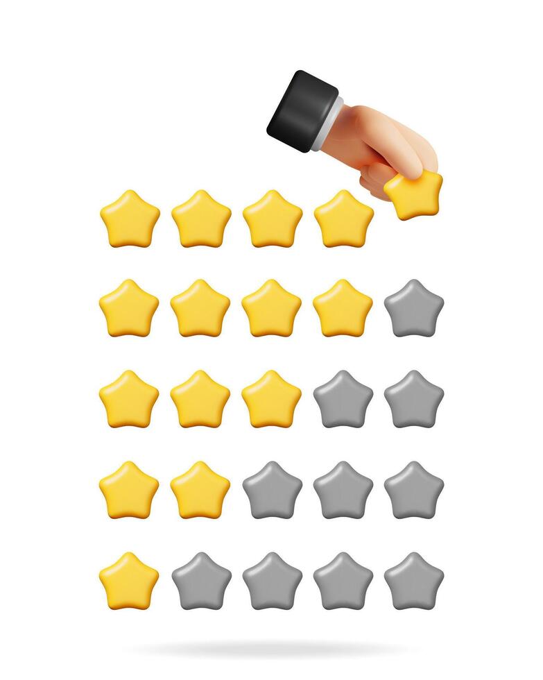 Man adding star to rating. Customer review and feedback concept. Quality product satisfaction evaluation for service or app. vector