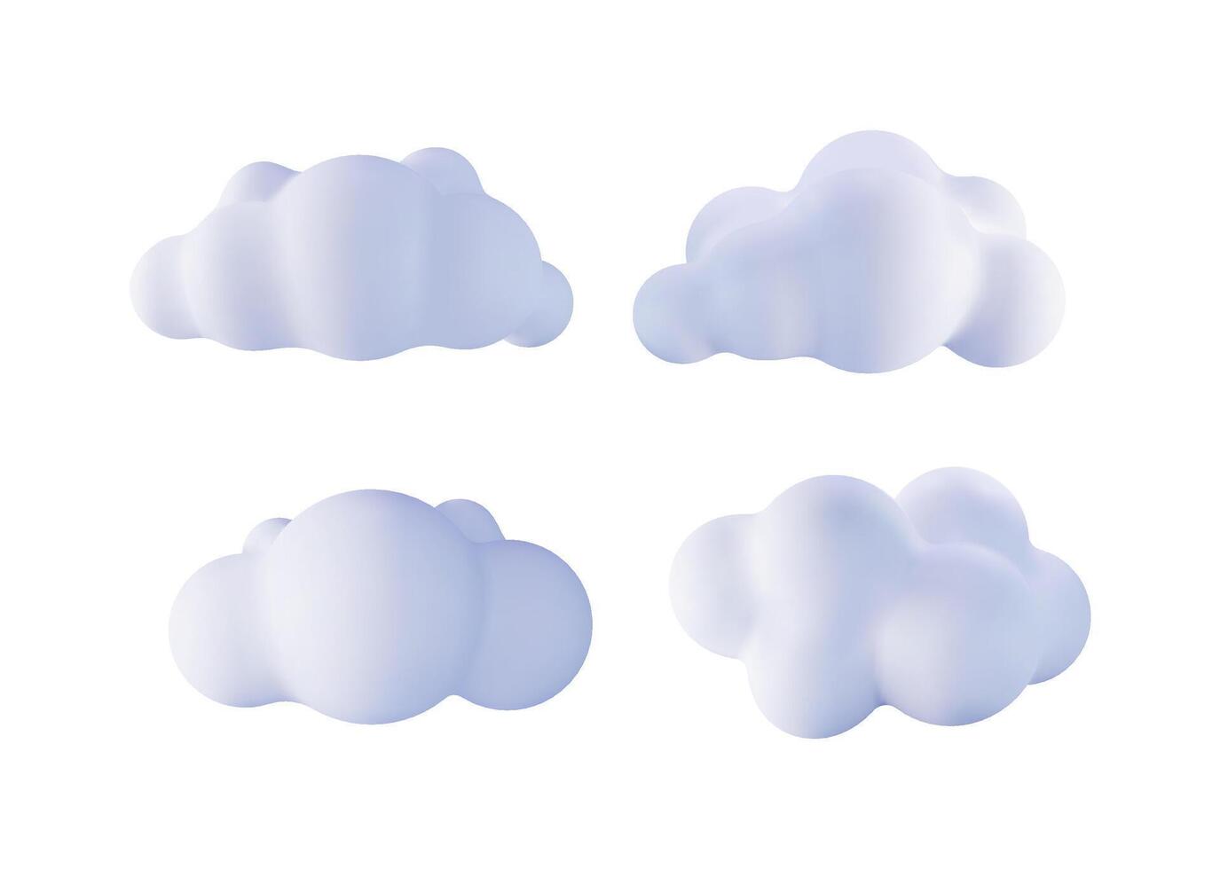 illustration set of four puffy white clouds. Weather forecast element design icon for children's books and cartoon graphics. vector