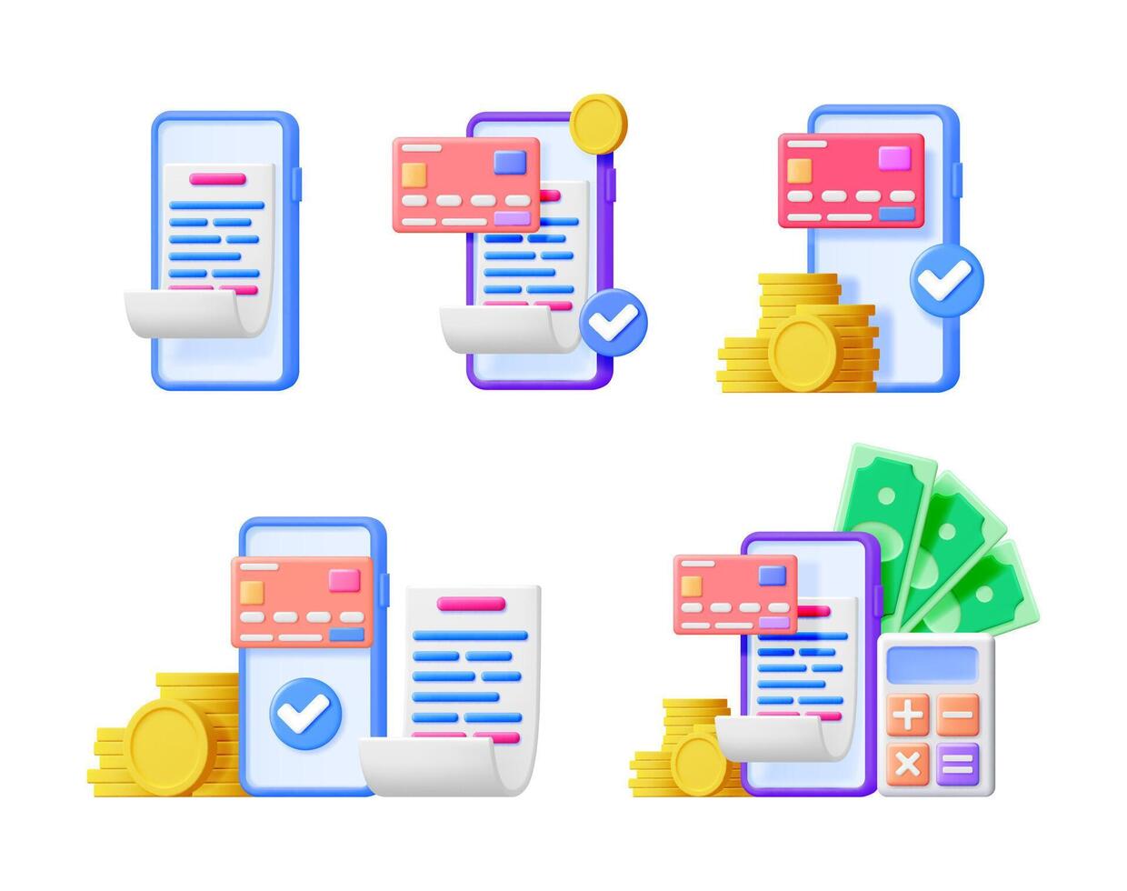 Mobile phone with credit card and money representing online payment and expense management. Digital banking concept. 3d illustration for financial application. vector
