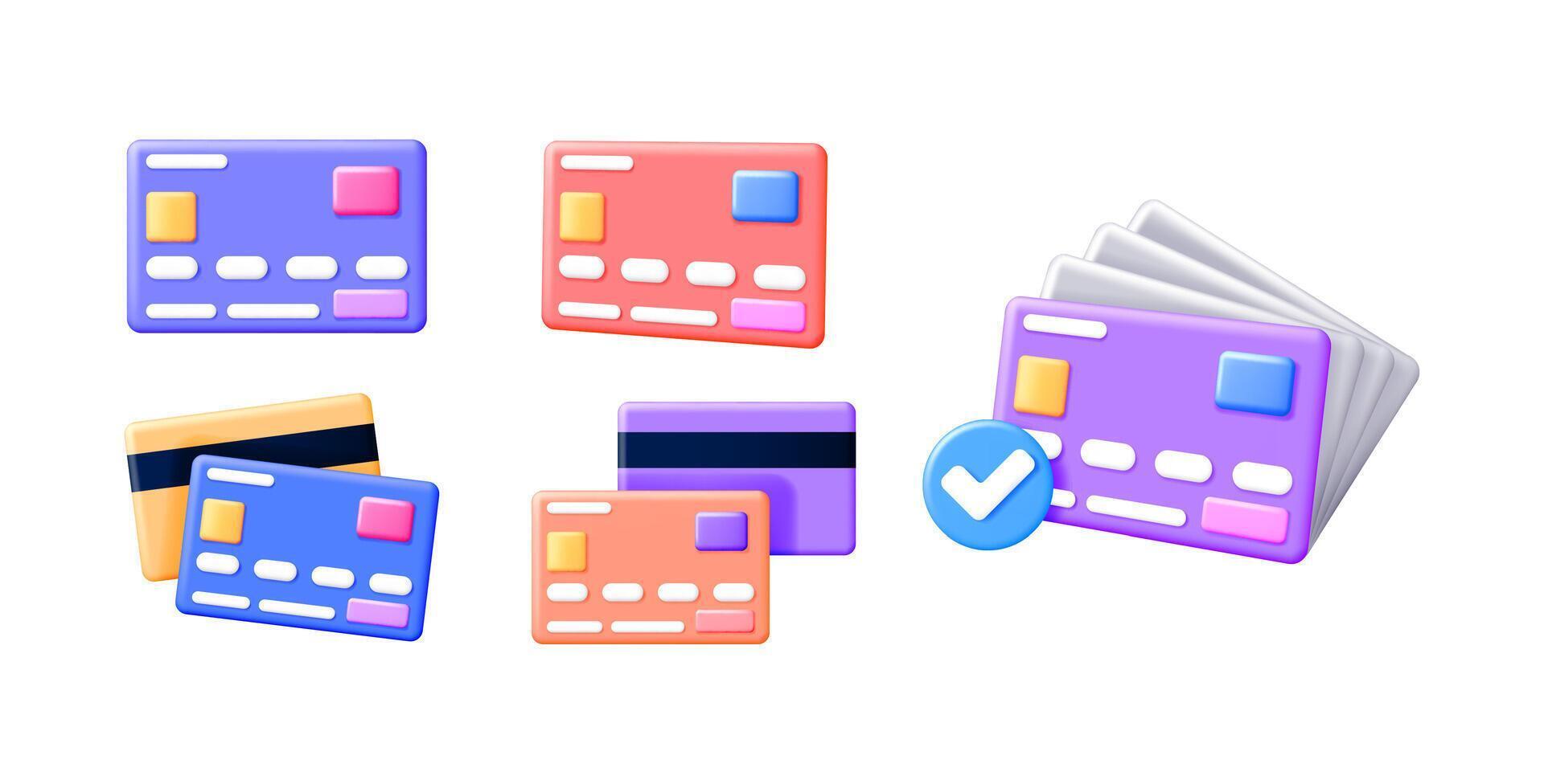 3d illustration cartoon bank card. Credit card or debit card payment for online shopping, finance, and banking concept on white background. vector
