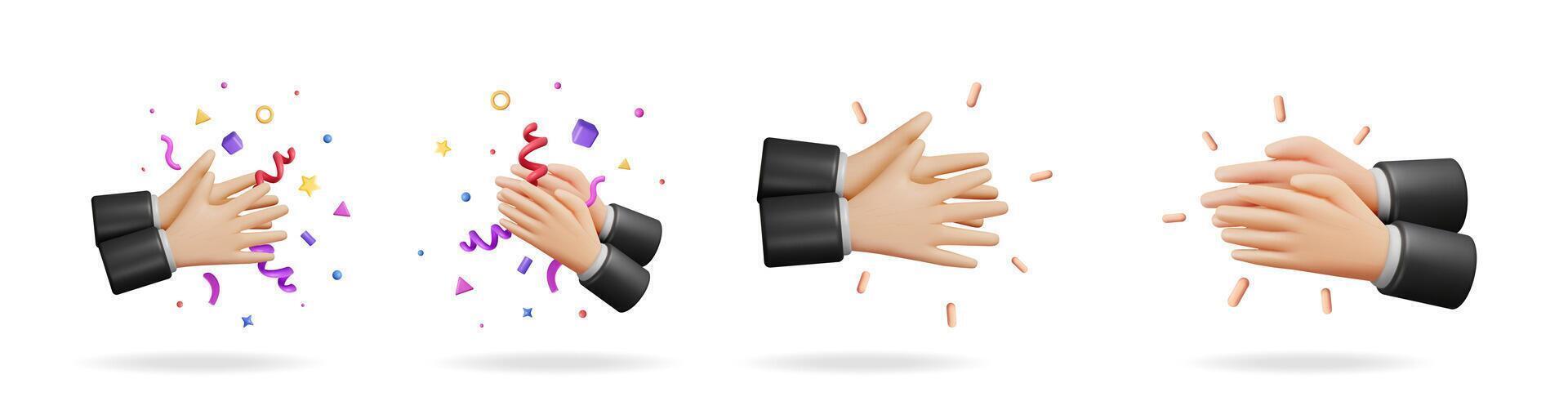 3d illustration set of clapping hands motion. Cartoon style person hand showing applause and celebration action. Concept for business success and support. vector