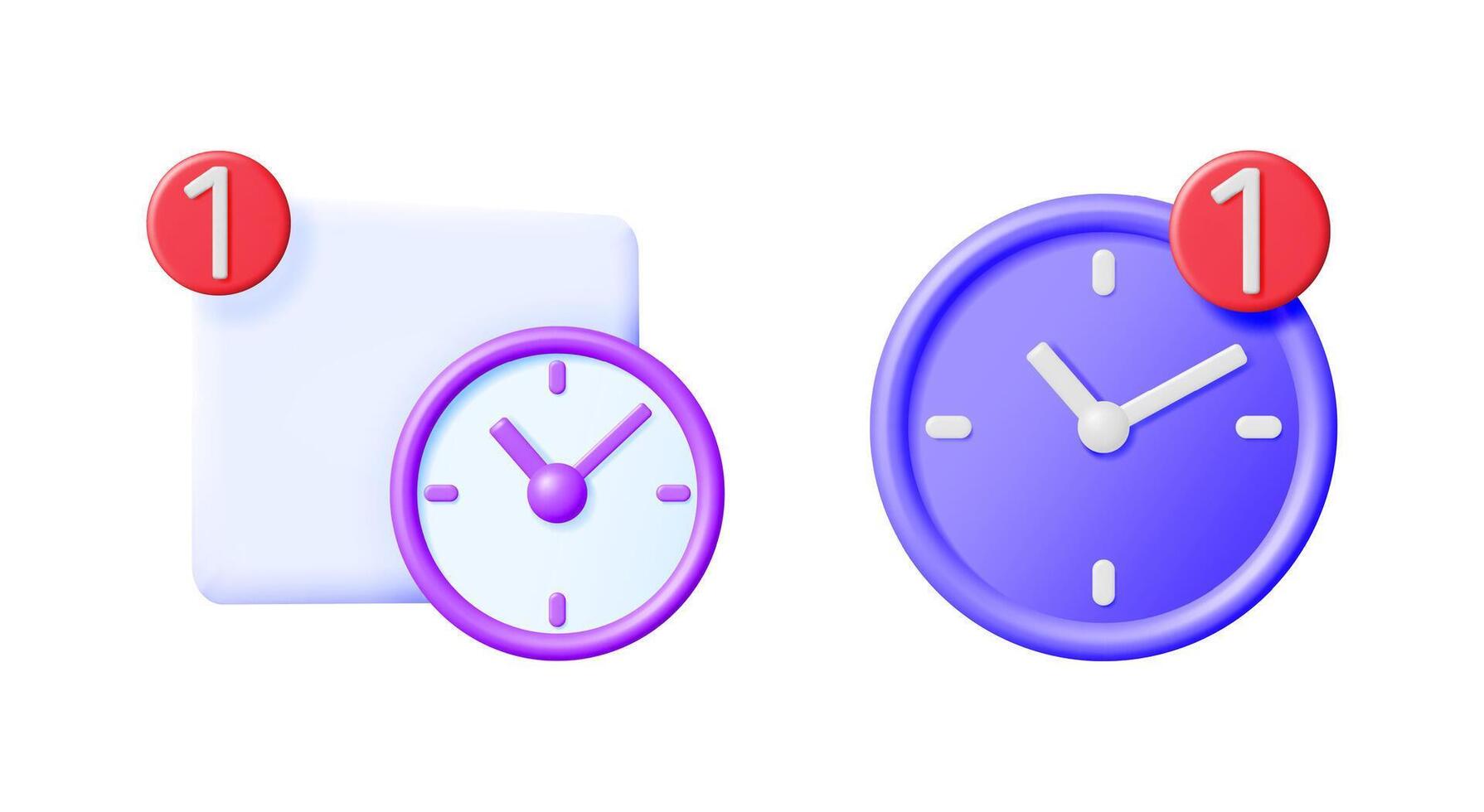 Two 3D vibrant icons depicting an important timed event and a scheduled reminder. Time management and productivity concept for app design. vector