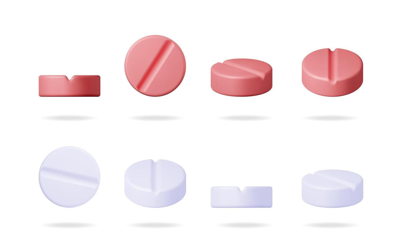 3d stock illustration set collection of red and white pill. Health medication concept. Pharmaceutical and medicine for banner. vector