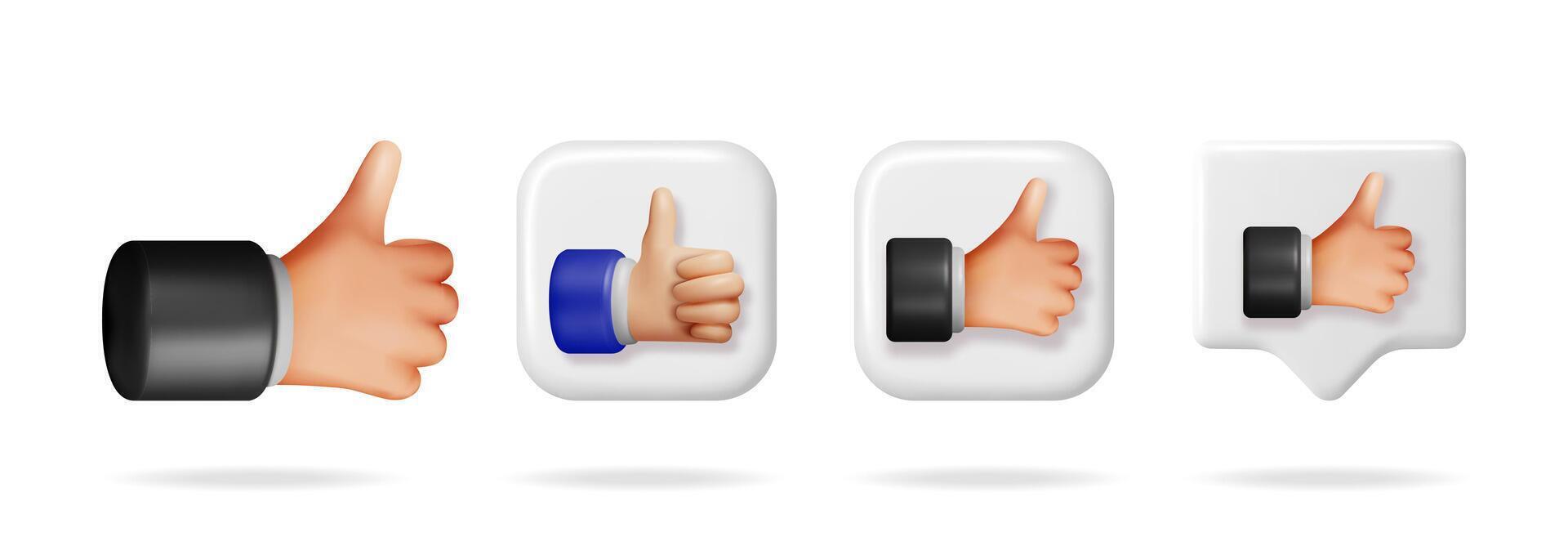 Man hand 3d avatar showing thumbs up gesture. illustration of internet social media like icon for online communication. vector
