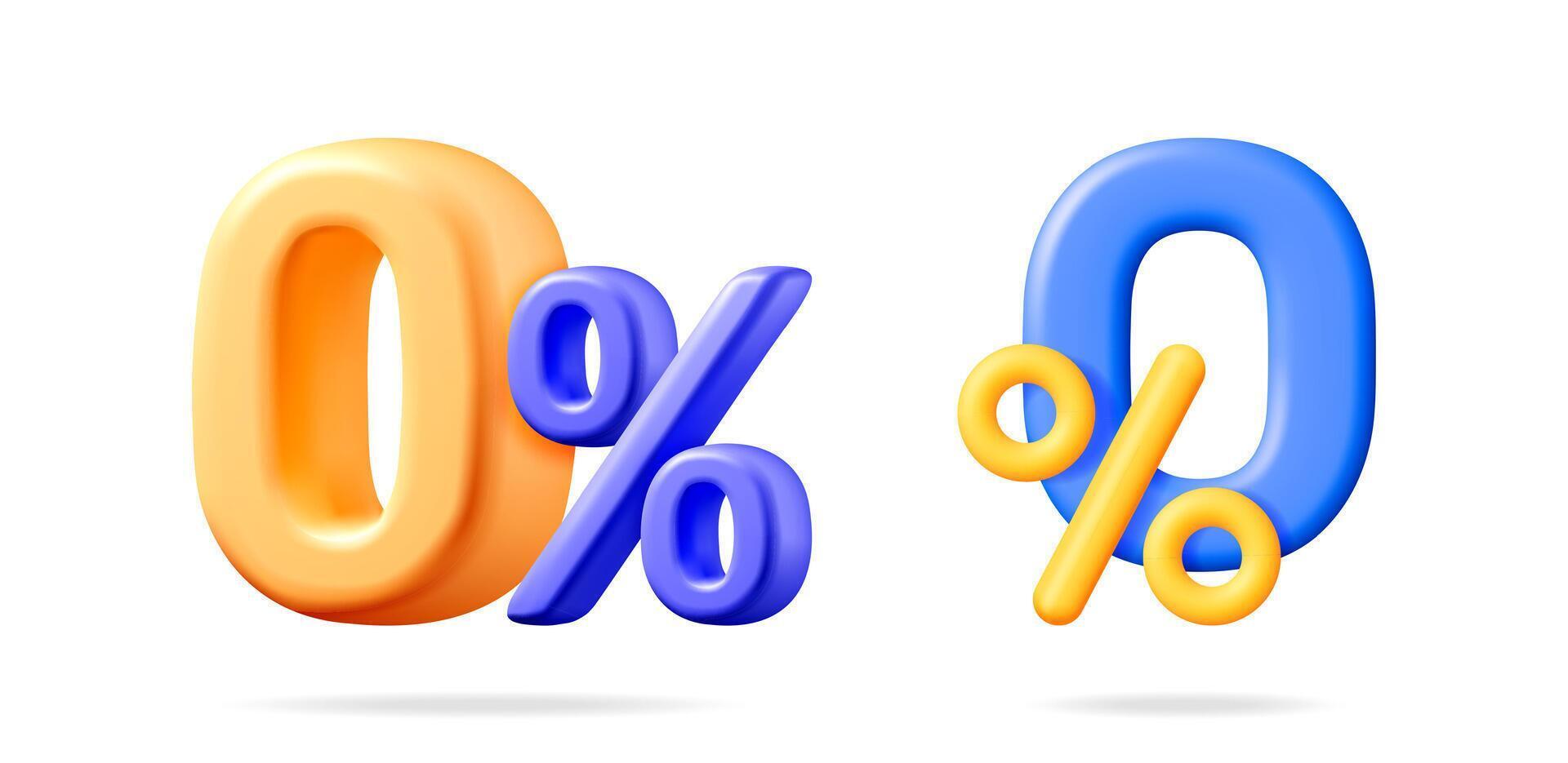 Orange and blue zero percent symbols. Special offer, discount, sale, promotion, bonus, credit, interest rate concept. vector