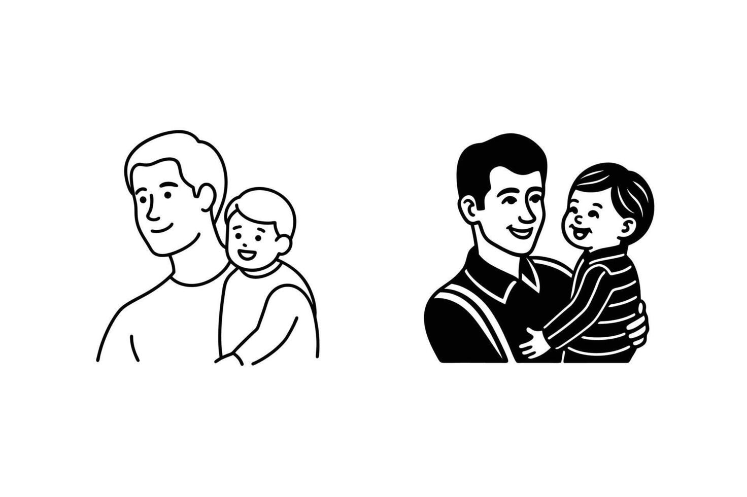 Happy fathers and their children line art illustrations vector