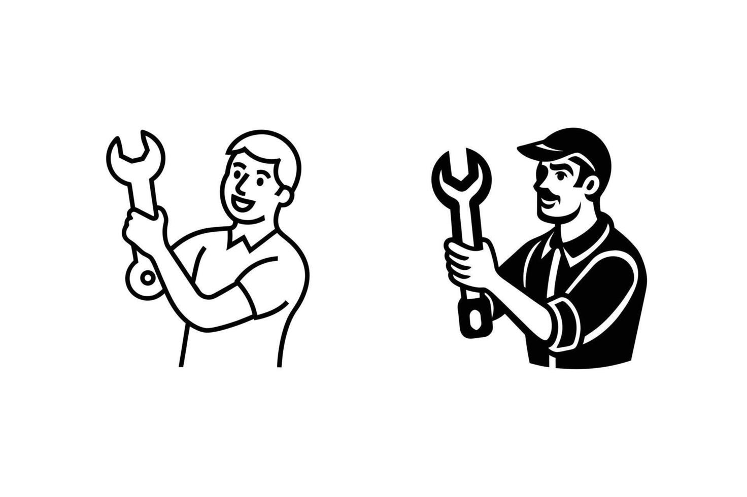 Happy mechanics holding wrenches repair service maintenance vector