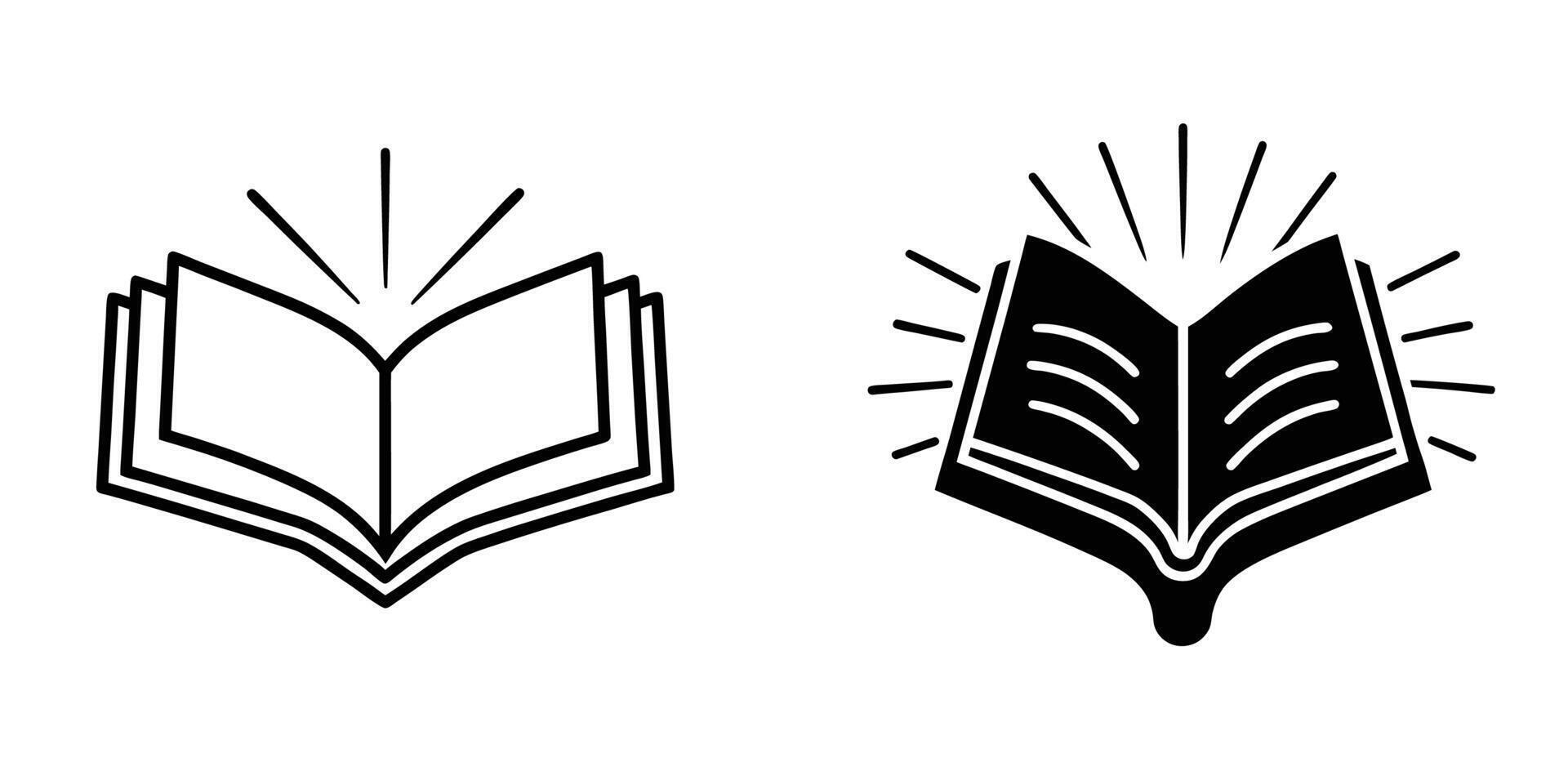 Open book icons black and white knowledge wisdom education reading literature vector