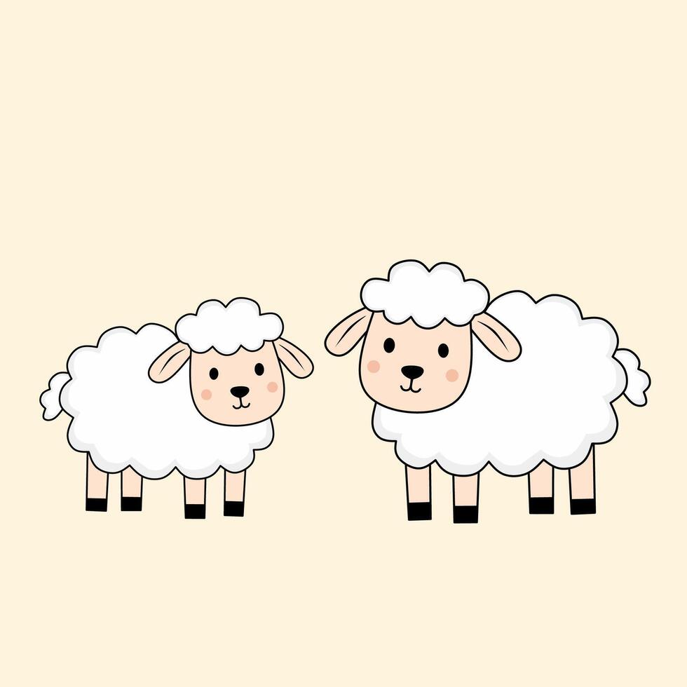 Cute sheeps illustration closeup vector