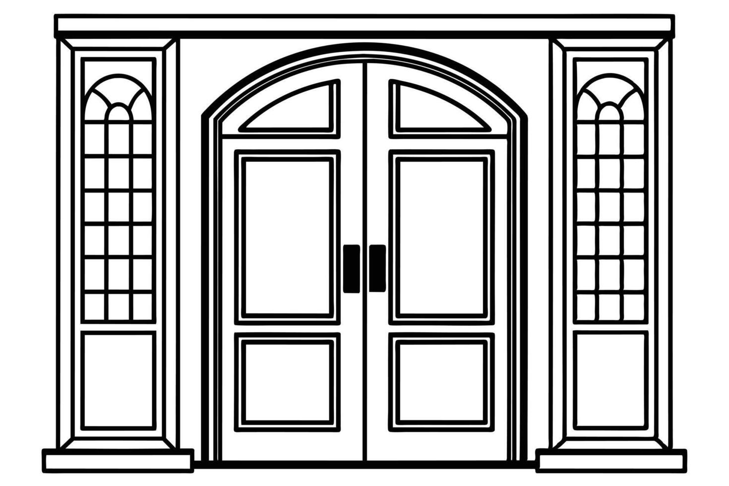 Elegant arched double door isolated on white background vector