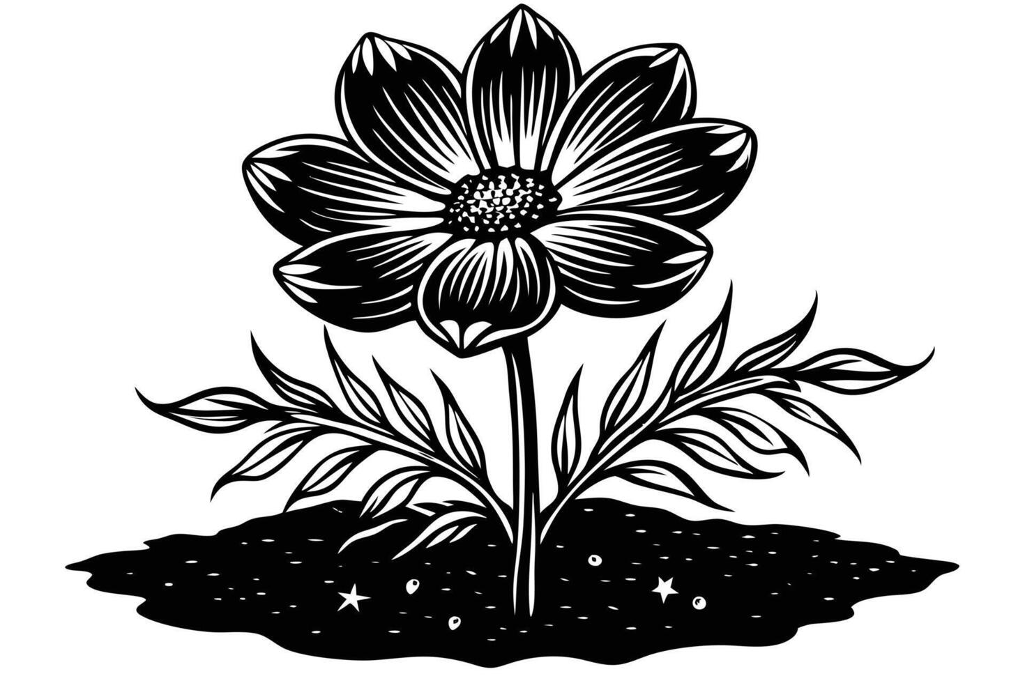 A monochrome flower illustration isolated on white background vector
