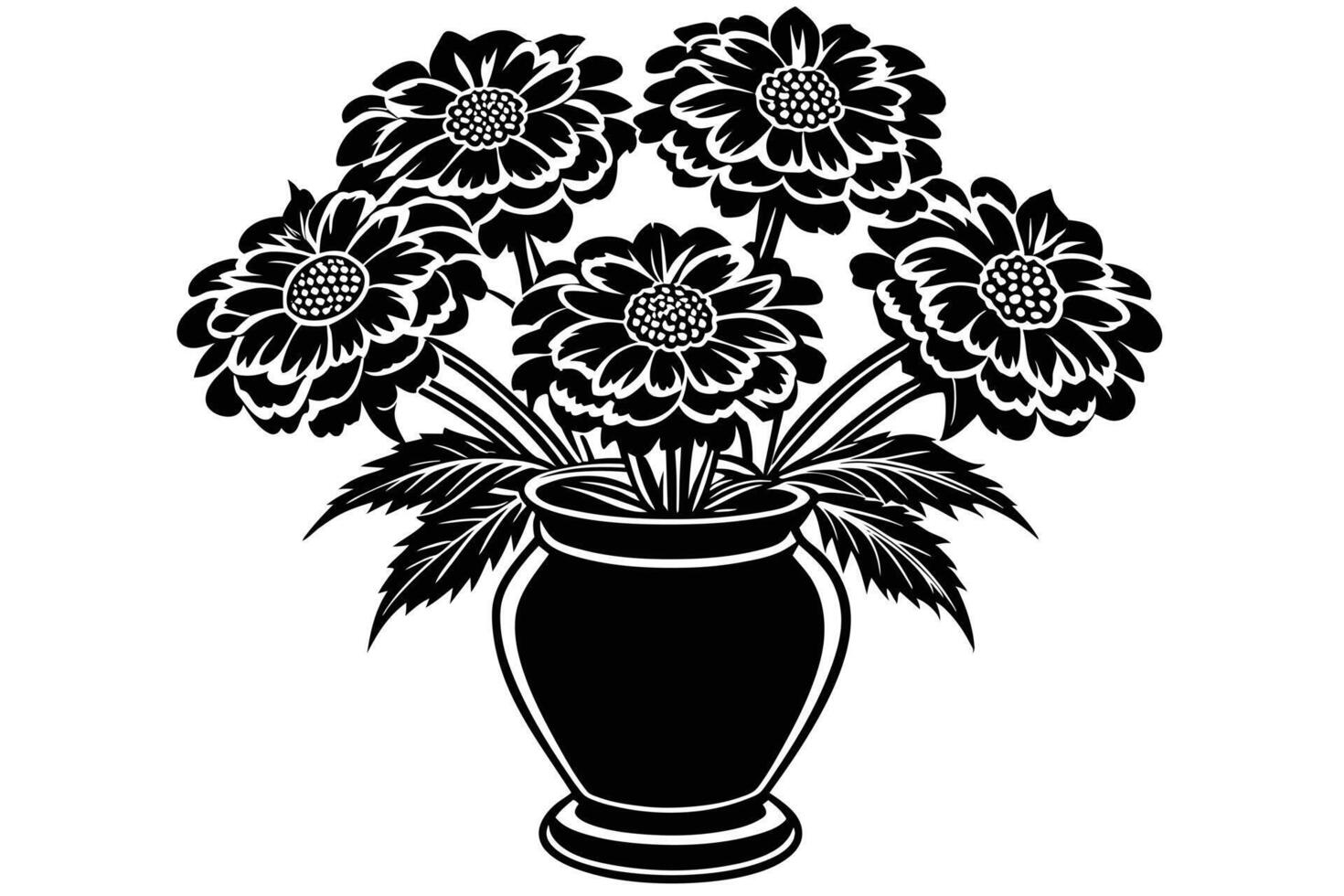 Black and white flower arrangement in vase isolated on white background vector