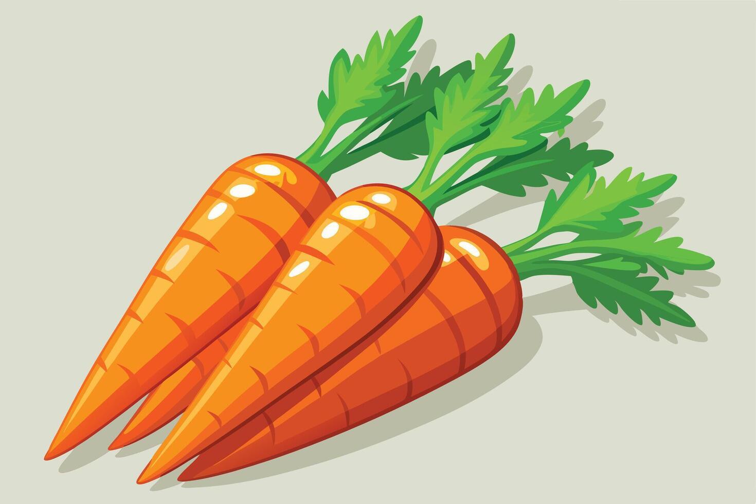 Three fresh carrots with green leaves, vibrant and healthy vegetables vector