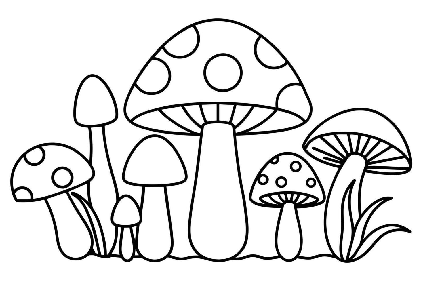 Mushroom collection isolated on white background in black and white vector