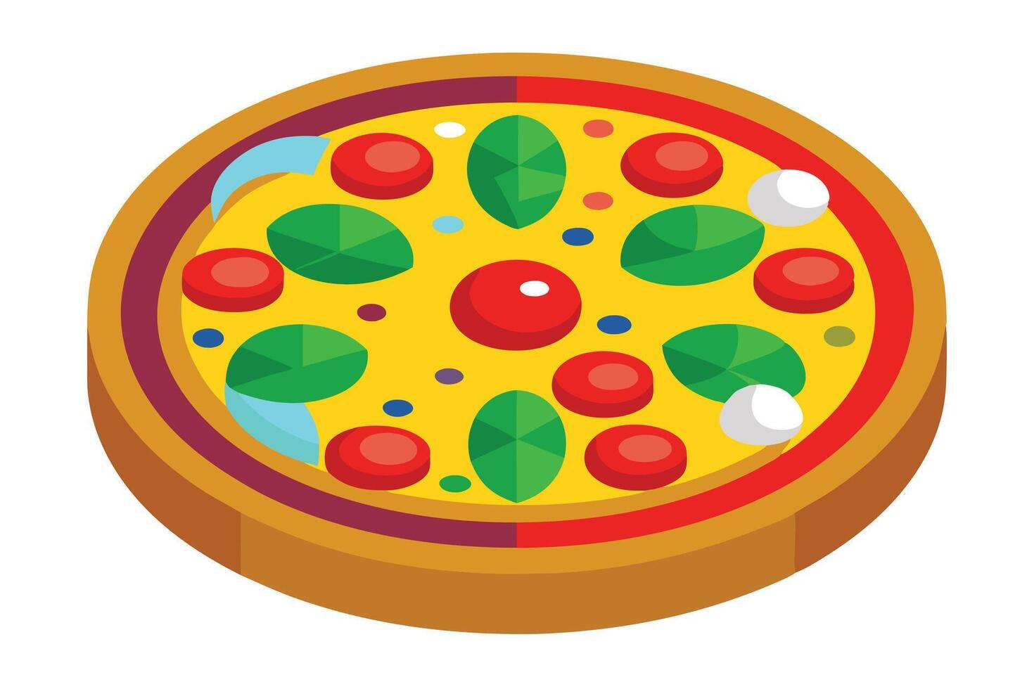 Delicious pizza with tomato, basil and mozzarella isolated on white background vector