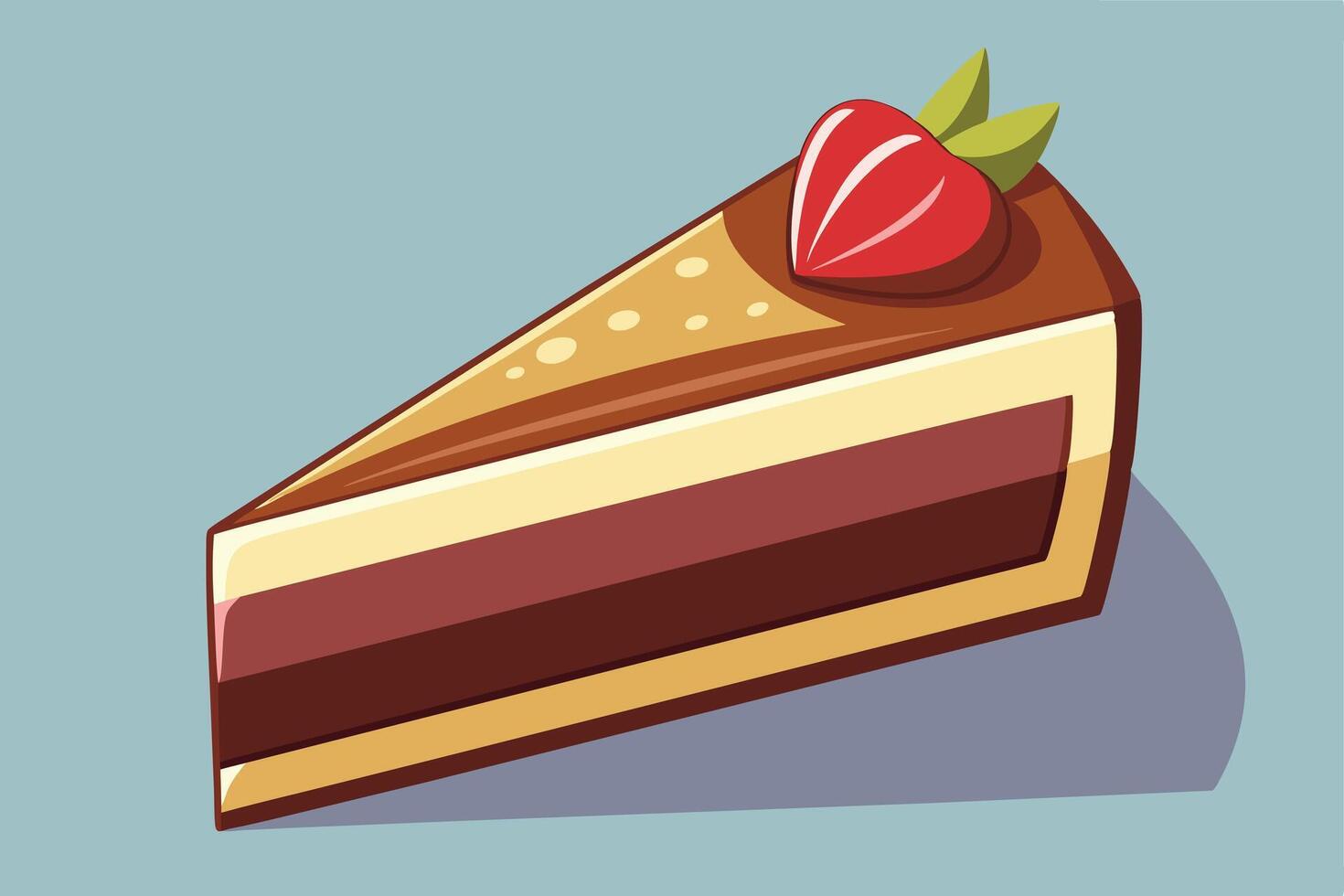 Slice of chocolate cake with strawberry isolated on white background vector