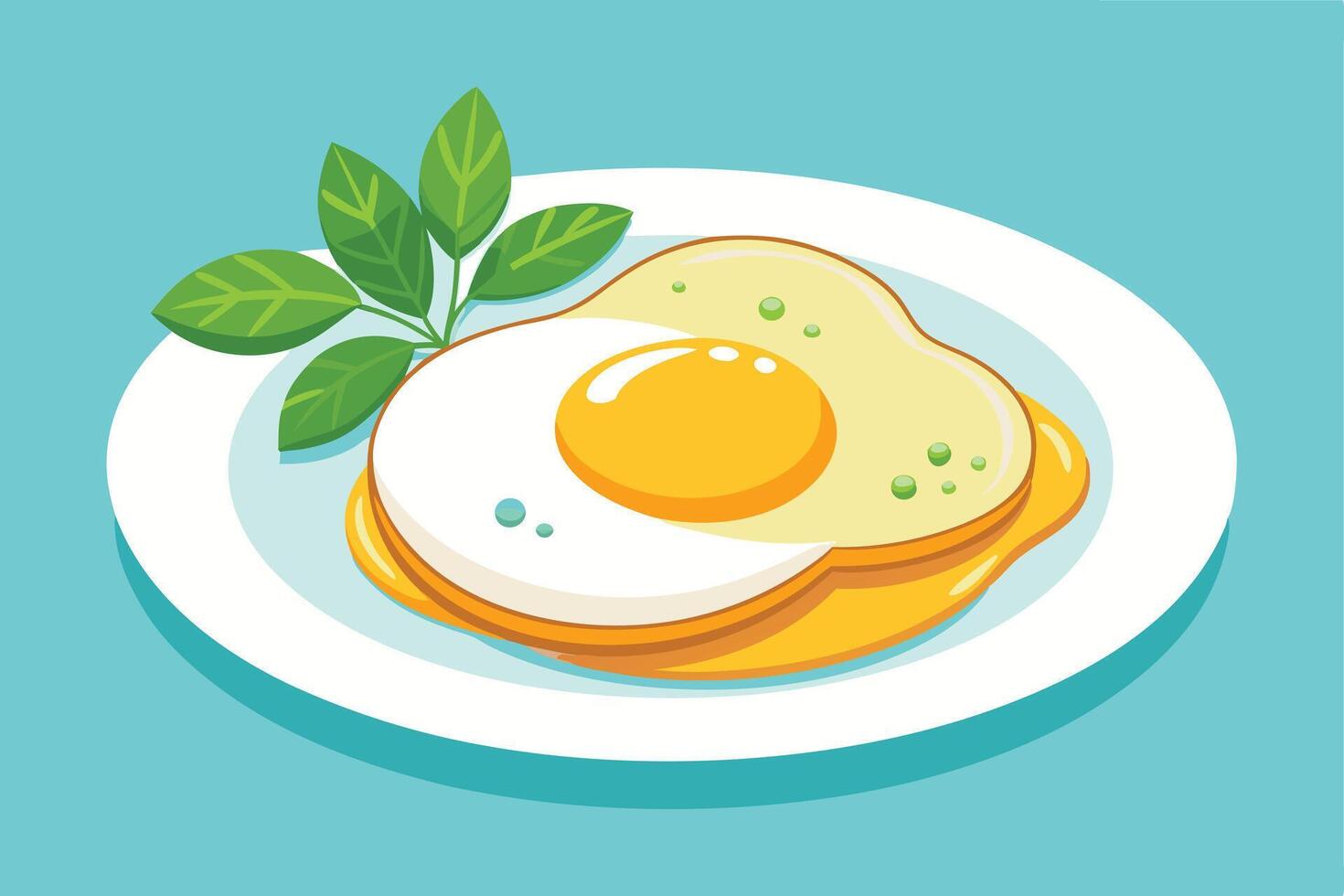 A sunny side up egg with parsley on a white plate with a blue background art vector