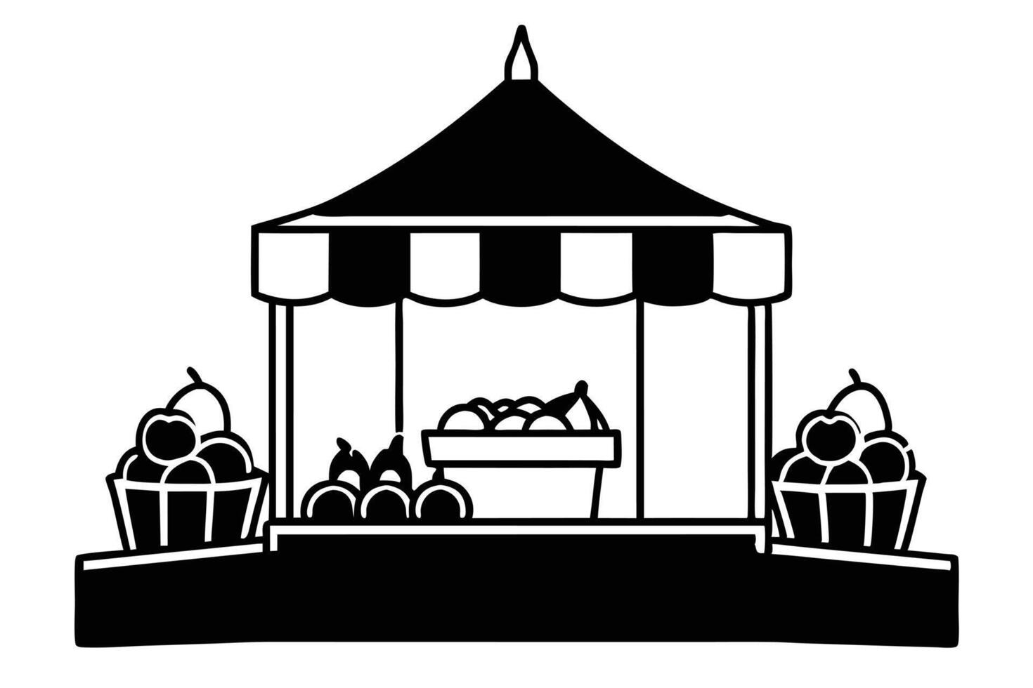Black and white fruit stand with fresh produce isolated on white background vector