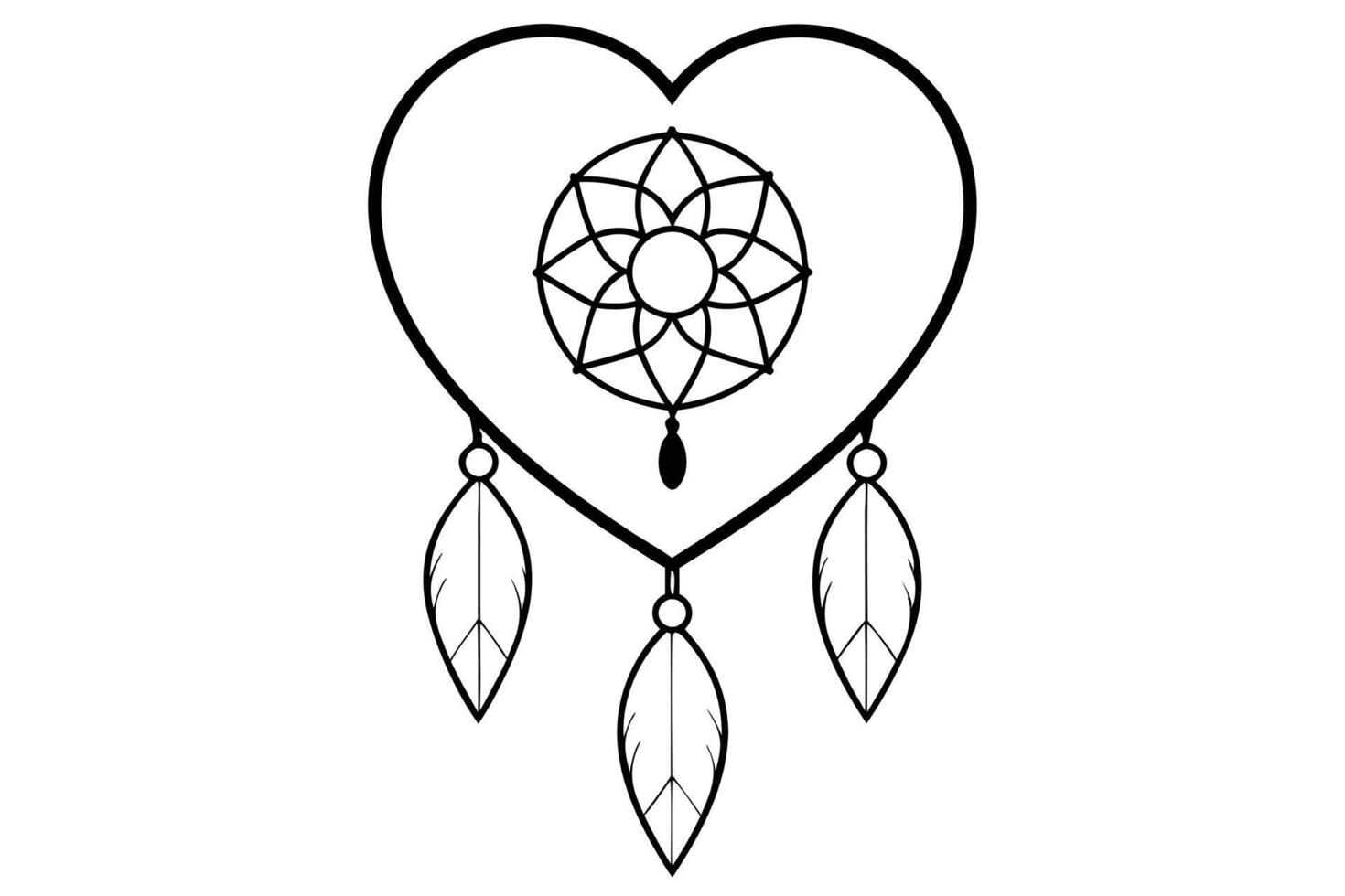 Heart shaped dreamcatcher with feathers isolated on white background vector