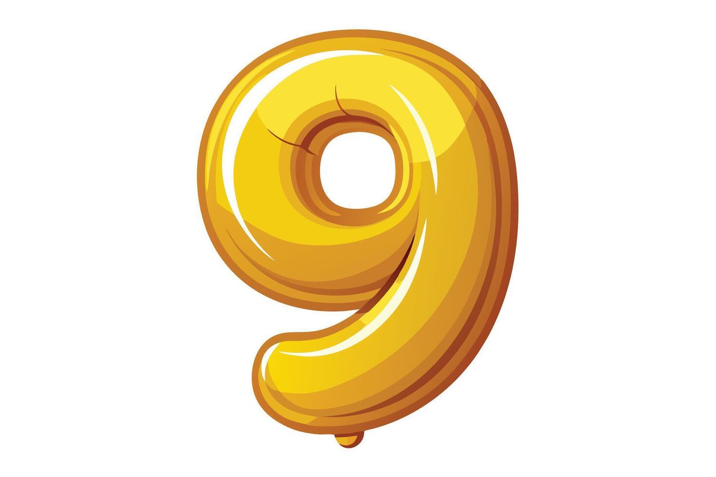 A golden balloon shaped like the number nine on white background vector