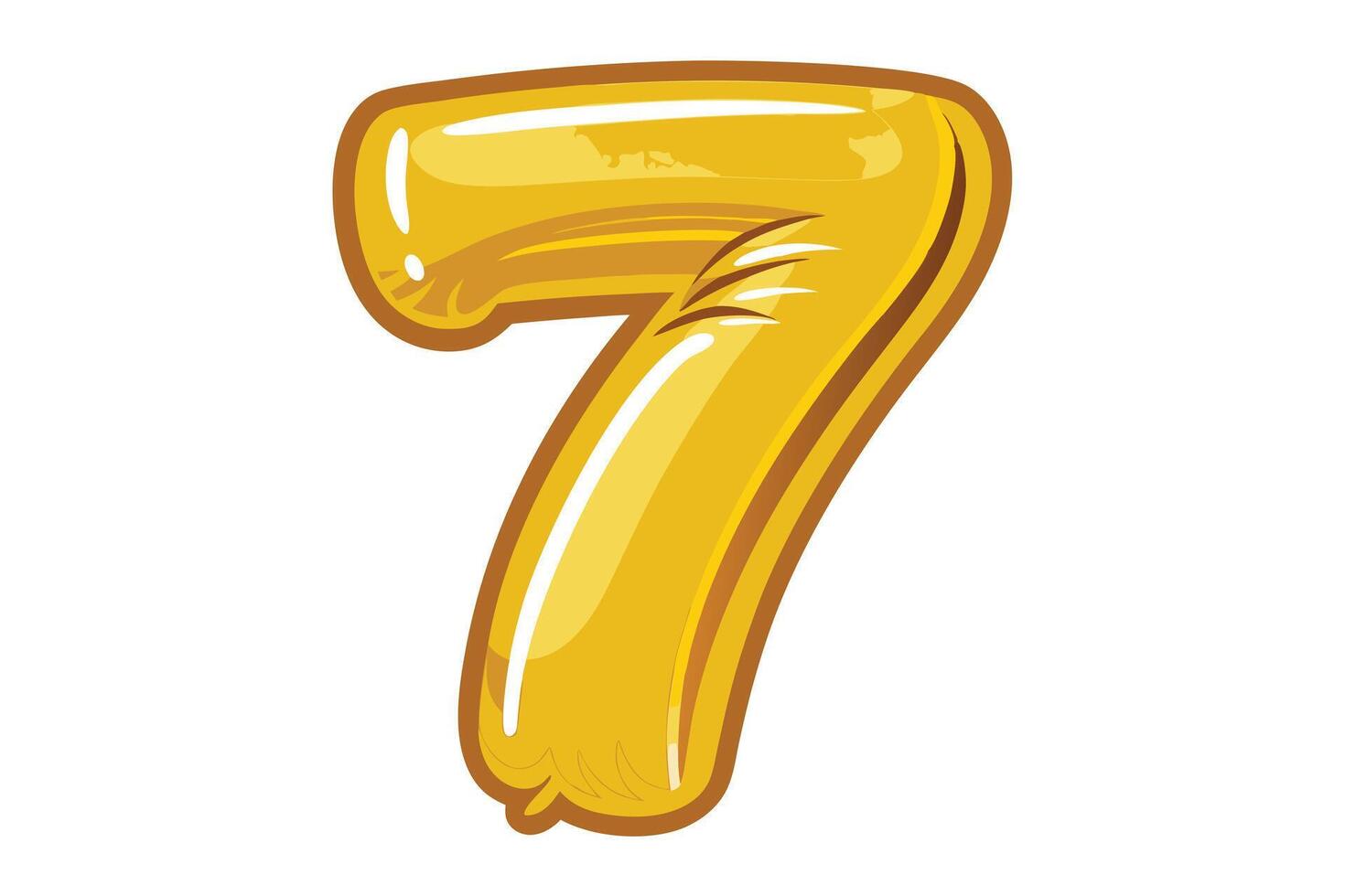 A shiny golden number seven balloon against a white backdrop vector