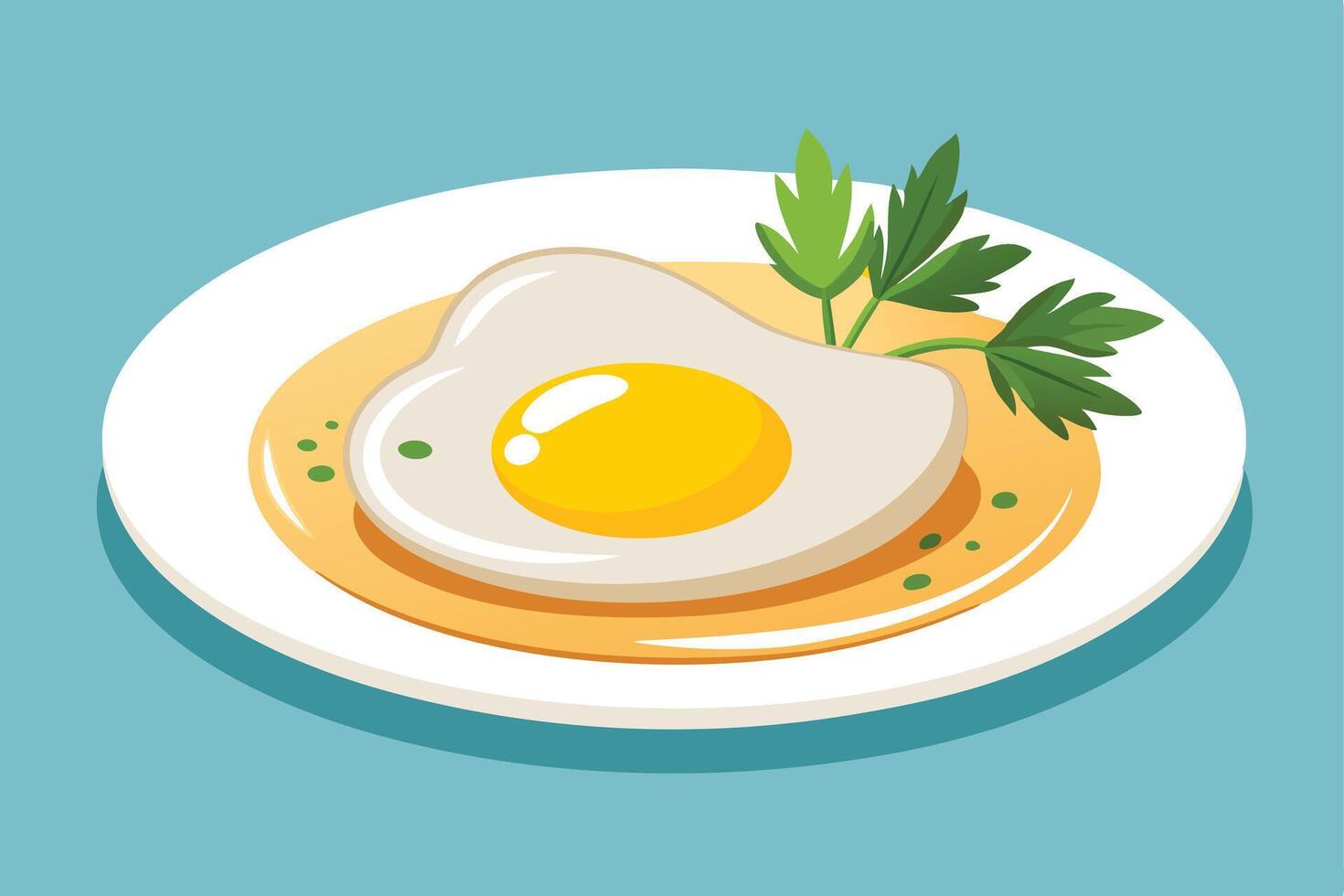 Sunny side up egg with parsley on a white plate with a blue background art vector