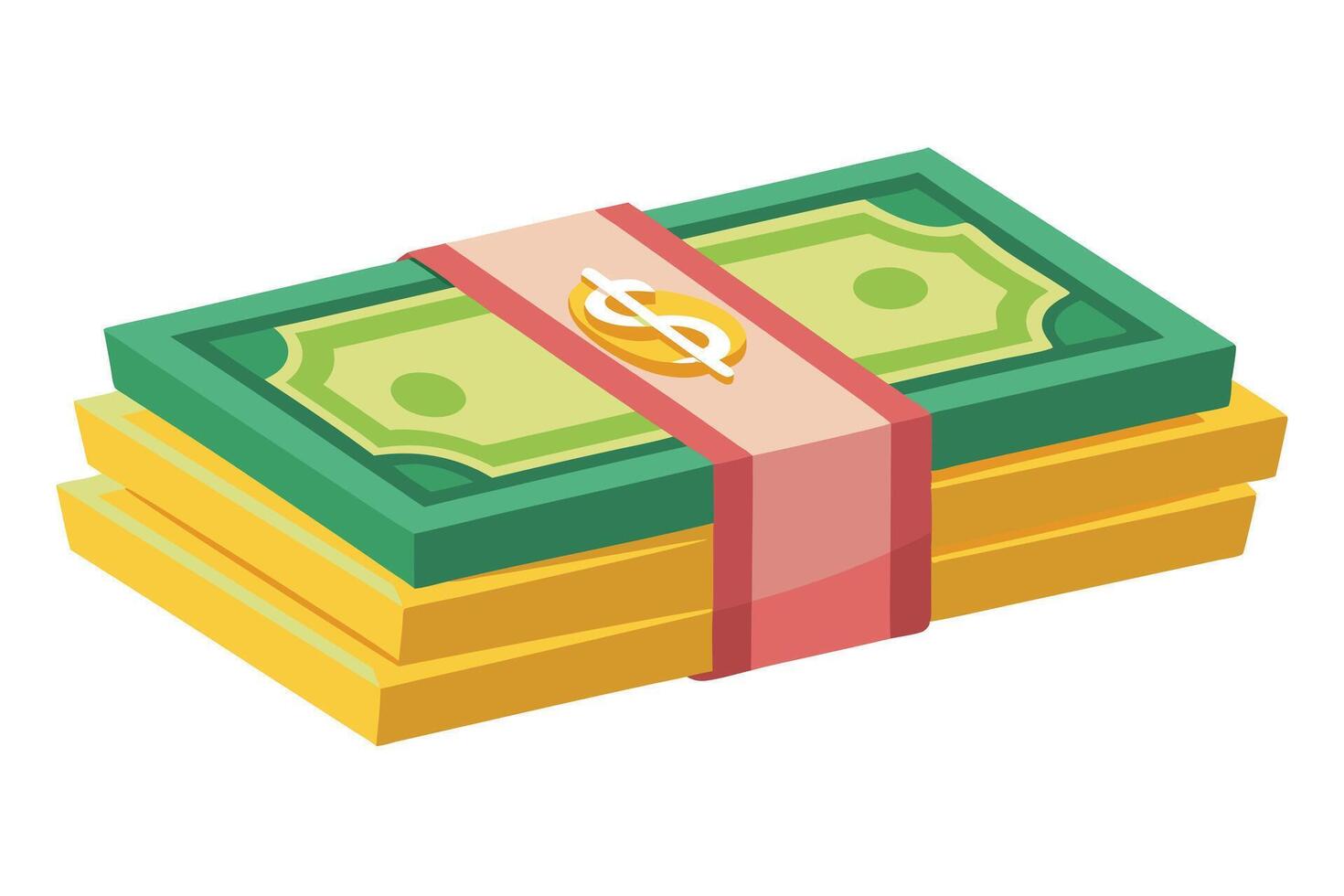 Illustration of stacked bundles of money with a pink band and dollar sign icon vector