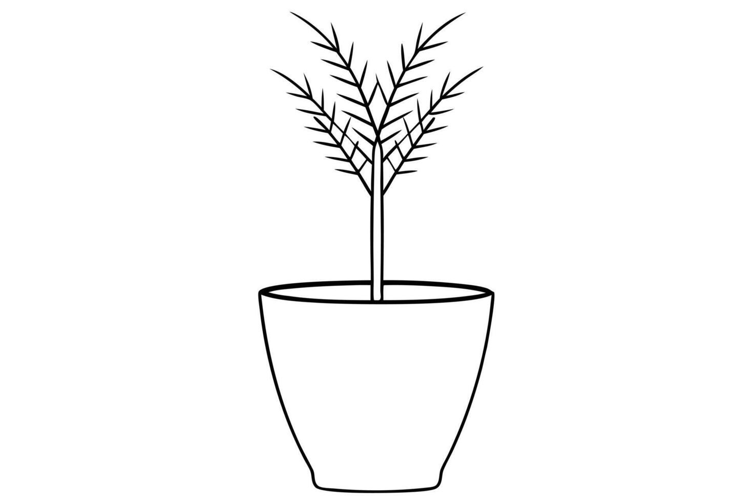 Simple black and white illustration of a potted plant with small leaves art vector