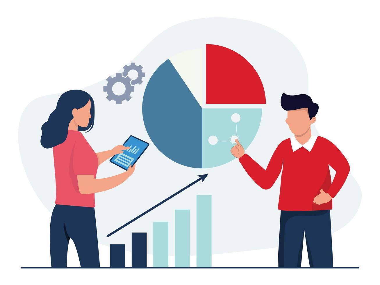 Flat design statistical and Data analysis for business finance investment concept with business people team working on monitor graph dashboard vector