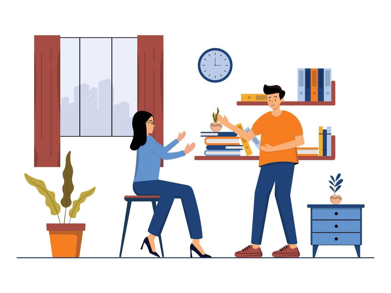 Business Meeting Concept. cartoon full-length illustration in a flat style of business people with two men in suits in the center shaking hands vector