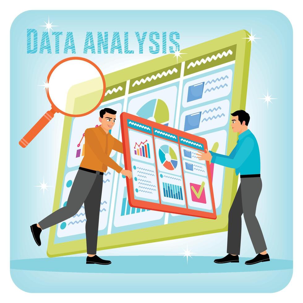 Business Professionals Build a Dashboard and Interact on Advanced Data Analysis Visualization. vector