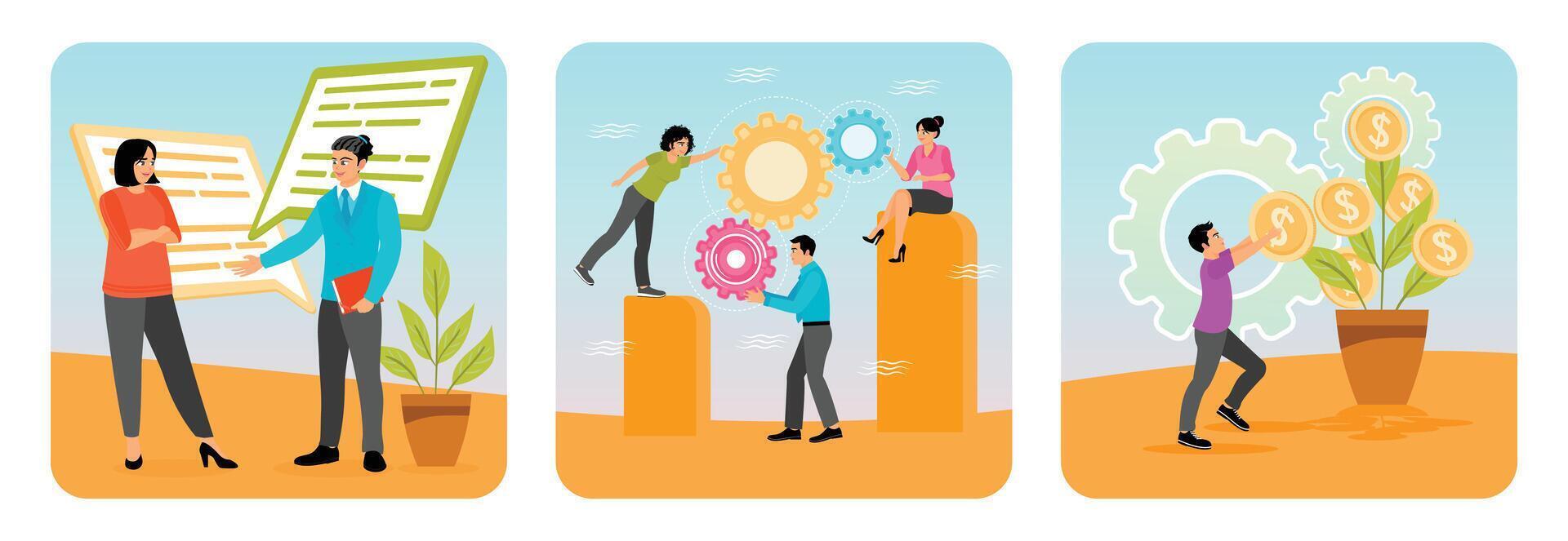 Professionals Engaging in Discussion. Collaboration. Fundraising. vector