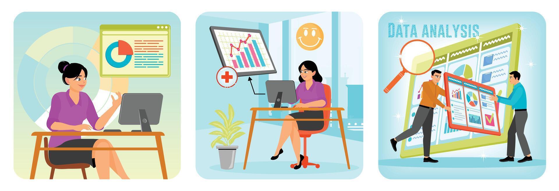 Analyzing Data Presentation on a Computer. Observing Data. Build a Dashboard. vector