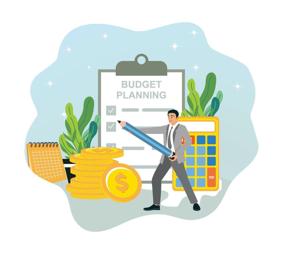 Professional entrepreneurs calculate budget plans. vector