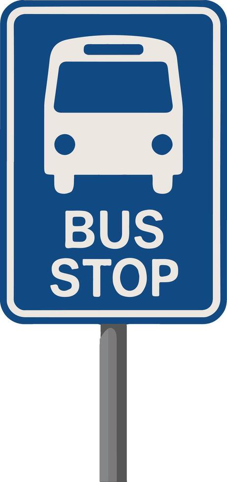 Flat Illustration of a Blue Bus Stop Sign with Bus Icon vector