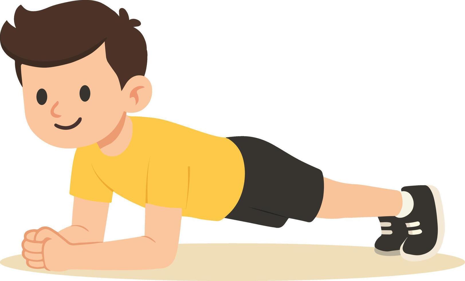 Illustration of a Young Boy Doing Plank Exercise in Yellow T-Shirt vector