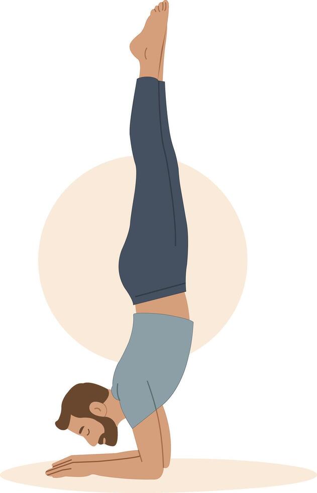 Man Performing Yoga Headstand Pose with Grace vector