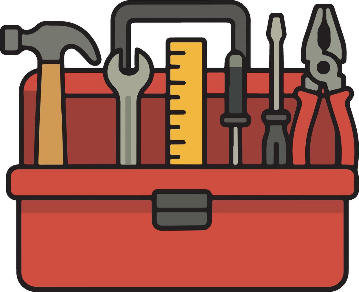 Illustration of a Red Toolbox with Tools vector