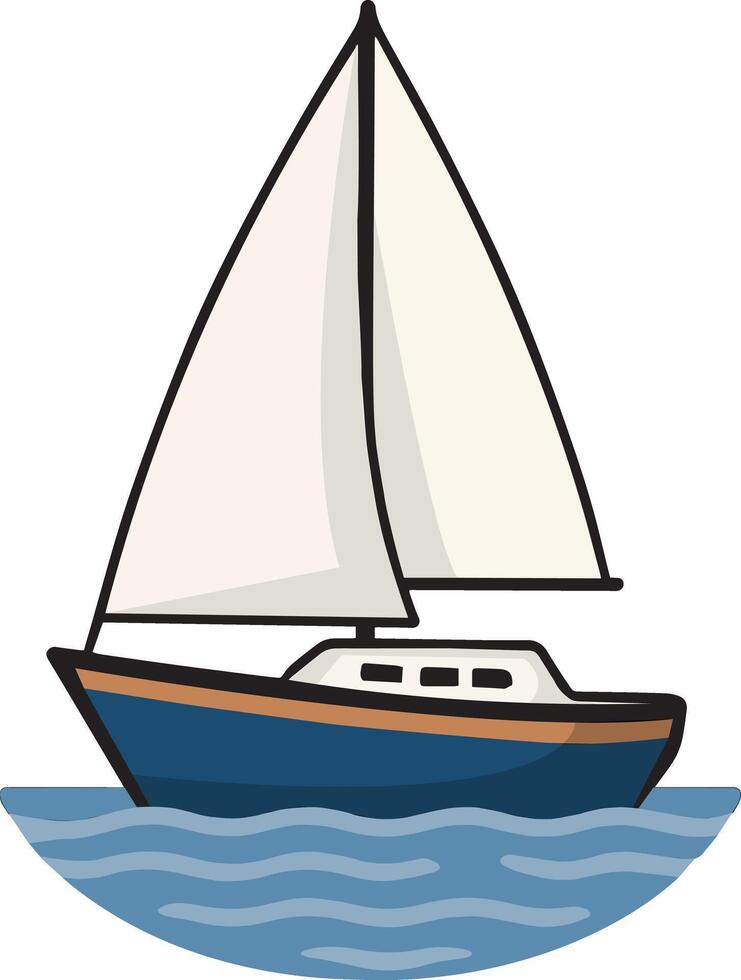Flat Illustration of a Modern Sailboat on the Sea with White Sails and Blue Hull vector