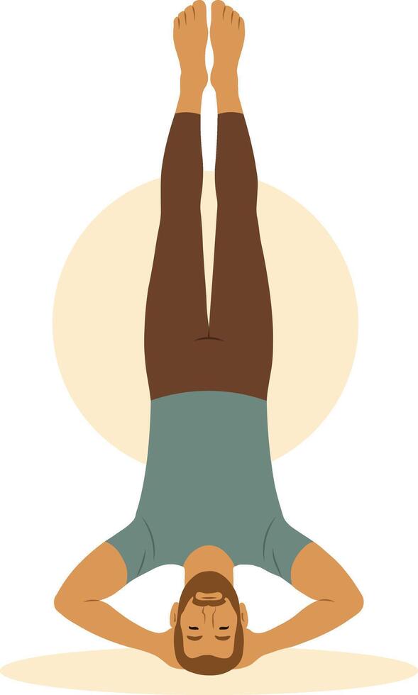 Illustration of a Man Practicing Sirsasana Headstand Yoga for Strength and Balance vector