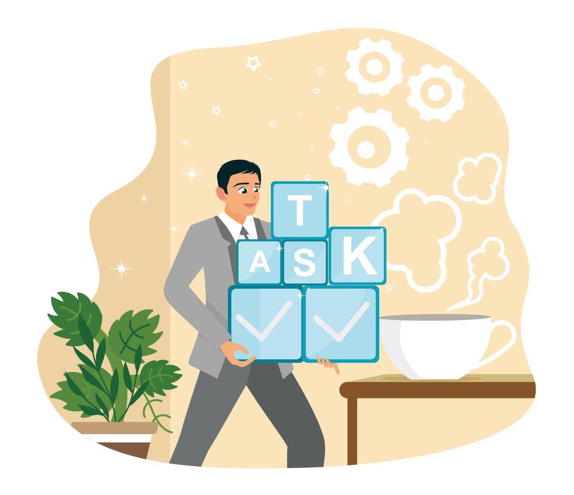A professional entrepreneur organizes the workflow productively. vector
