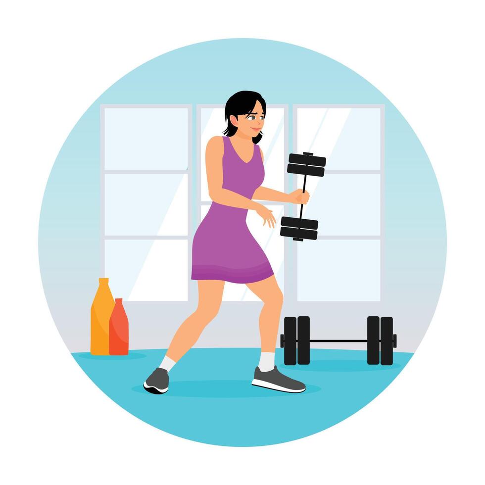 A Young Girl Lifting Dumbbell for Pumps Up Her Muscles in a Gym Setting. vector